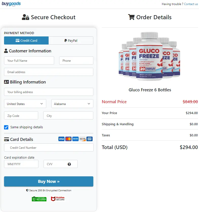 GlucoFreeze - Order Page